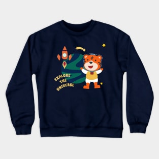 Space tiger or astronaut in a space suit with cartoon style. Crewneck Sweatshirt